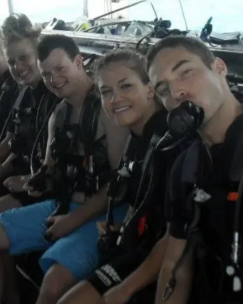 Zack and fellow students preparing for a scuba dive